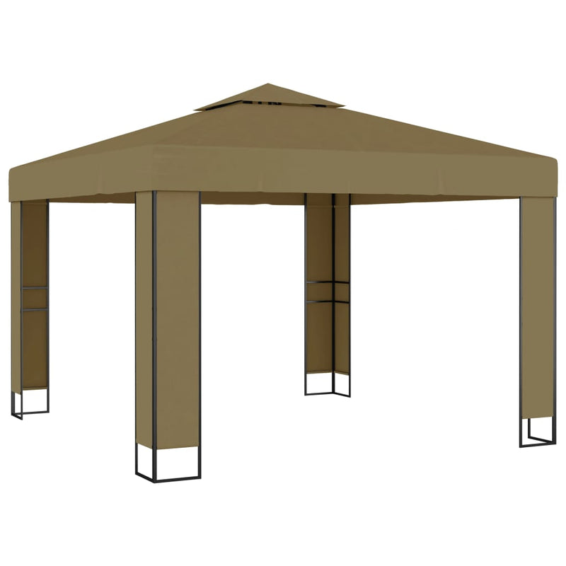 Afbeelding laden in galerijviewer, Vidaxl prieel met dubbel dak 180 g m² 3x3x2,7 m taupe