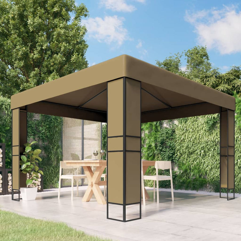 Afbeelding laden in galerijviewer, Vidaxl prieel met dubbel dak 180 g m² 3x3x2,7 m taupe