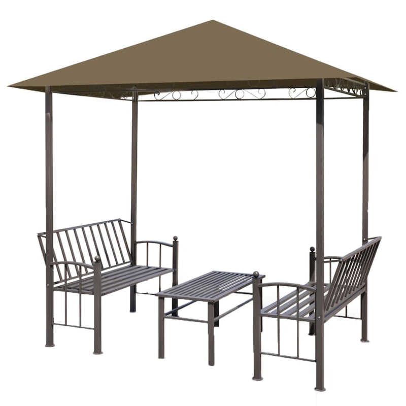 Afbeelding laden in galerijviewer, VidaXL Tuinpaviljoen met tafel en bankjes 180 g m² 2,5x1,5x2,4 m taupe