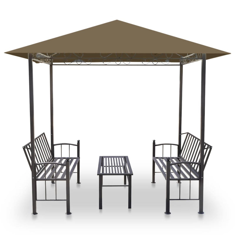 Afbeelding laden in galerijviewer, VidaXL Tuinpaviljoen met tafel en bankjes 180 g m² 2,5x1,5x2,4 m taupe