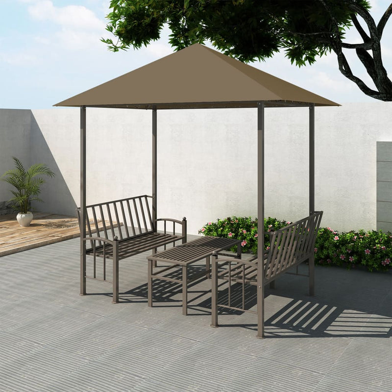 Afbeelding laden in galerijviewer, VidaXL Tuinpaviljoen met tafel en bankjes 180 g m² 2,5x1,5x2,4 m taupe