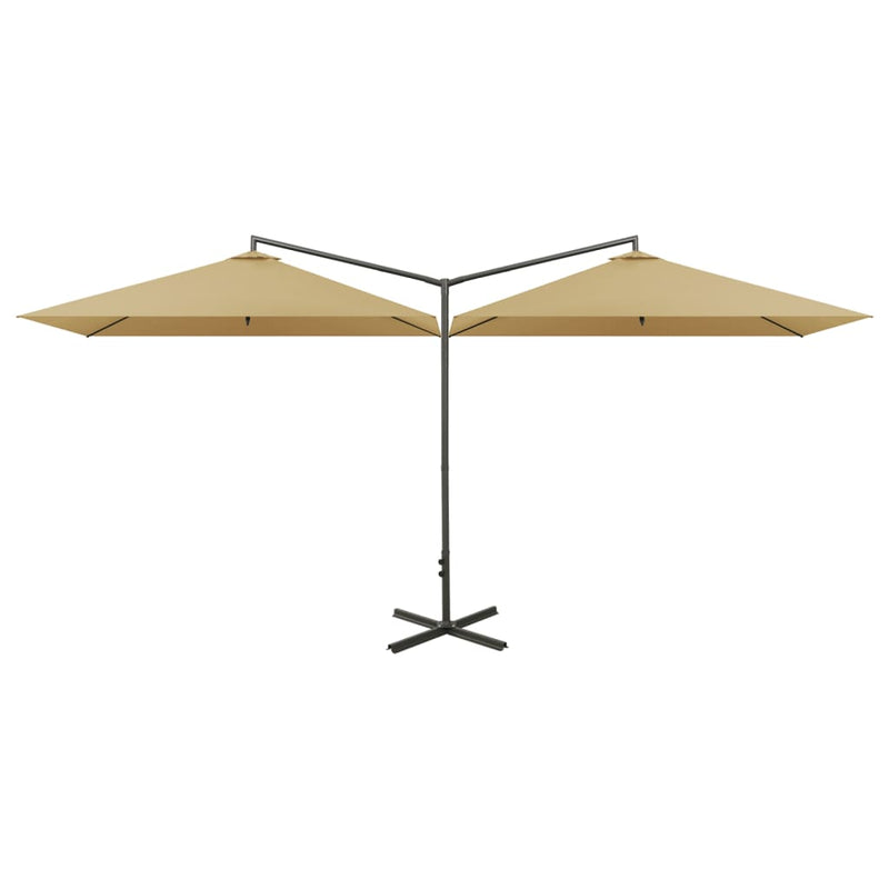 Afbeelding laden in galerijviewer, Vidaxl parasol dubbel met stalen paal 600x300 cm taupe