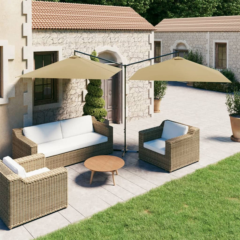 Afbeelding laden in galerijviewer, Vidaxl parasol dubbel met stalen paal 600x300 cm taupe