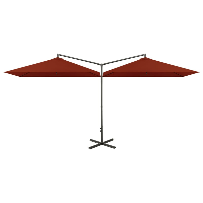 Afbeelding laden in galerijviewer, Vidaxl parasol dubbel met stalen paal 600x300 cm terracottakleurig
