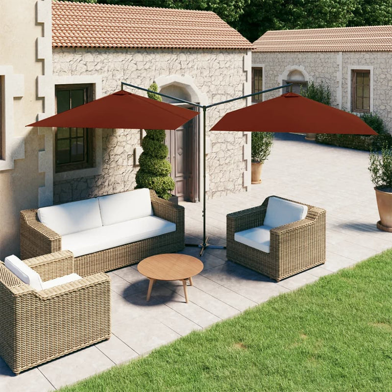Afbeelding laden in galerijviewer, Vidaxl parasol dubbel met stalen paal 600x300 cm terracottakleurig