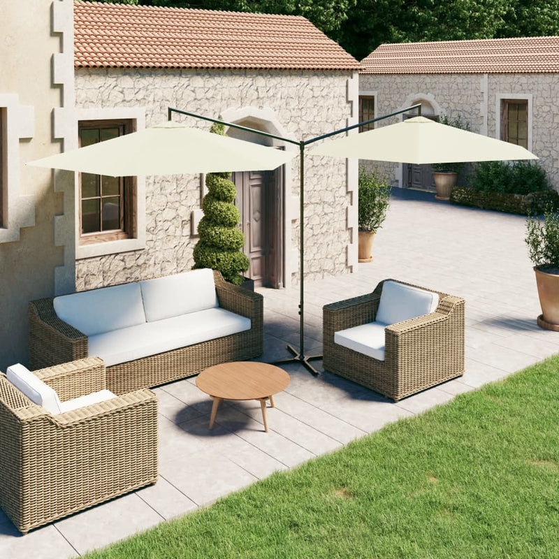 Load image into Gallery viewer, Vidaxl parasol dubbel met stalen paal 600 cm zandkleurig