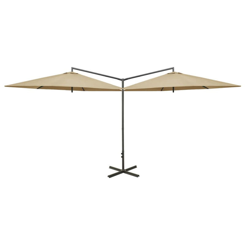 Load image into Gallery viewer, Vidaxl parasol dubbel met stalen paal 600 cm taupe