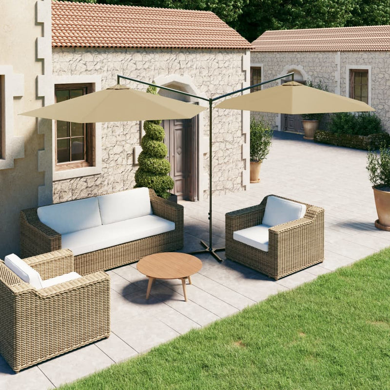 Load image into Gallery viewer, Vidaxl parasol dubbel met stalen paal 600 cm taupe