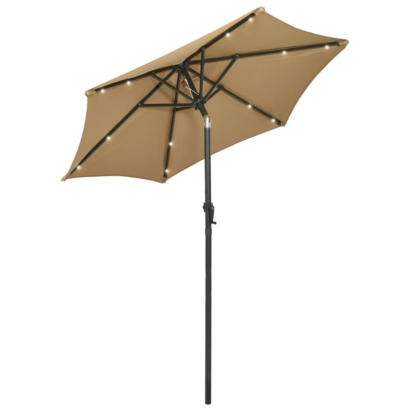 Afbeelding laden in galerijviewer, Vidaxl parasol met led-verlichting 200x211 cm aluminium taupe