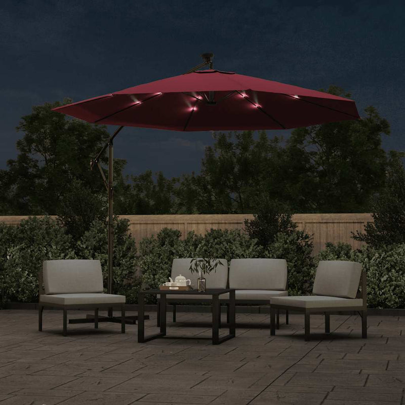 Load image into Gallery viewer, Vidaxl zweefparasol met led en stalen paal wijnrood