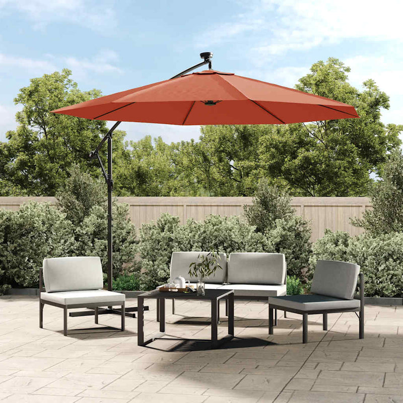 Load image into Gallery viewer, Vidaxl zweefparasol met led-verlichting en stalen paal terracottakleur