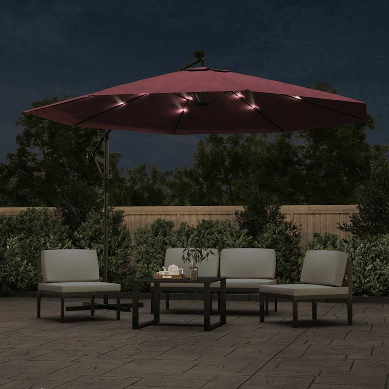 Load image into Gallery viewer, Vidaxl zweefparasol met led-verlichting 350 cm bordeauxrood