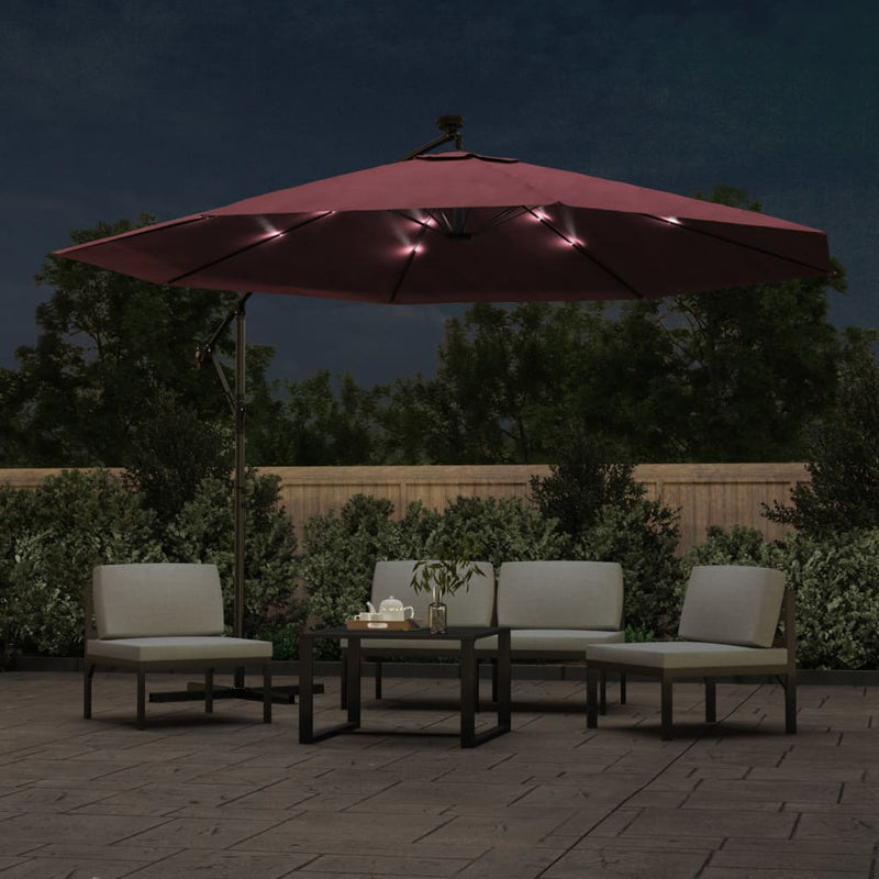 Afbeelding laden in galerijviewer, Vidaxl zweefparasol met led-verlichting 350 cm bordeauxrood