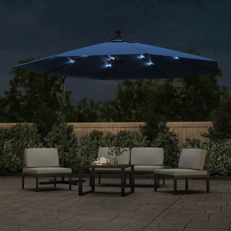 Afbeelding laden in galerijviewer, Vidaxl zweefparasol met led-verlichting 350 cm azuurblauw