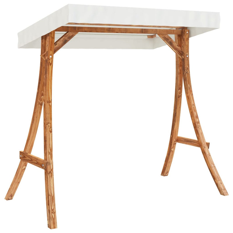 Load image into Gallery viewer, Vidaxl schommelframe met crèmekleur dak gebogen hout met teakafwerking