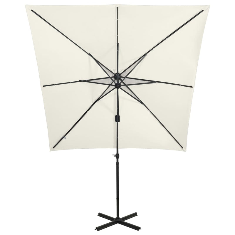 Load image into Gallery viewer, Vidaxl zweefparasol met paal en led-verlichting 250 cm zandkleurig