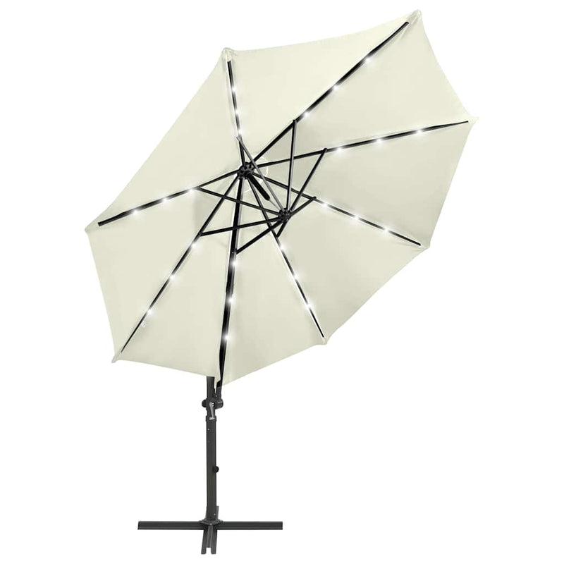 Load image into Gallery viewer, Vidaxl zweefparasol met paal en led-verlichting 300 cm zandkleurig
