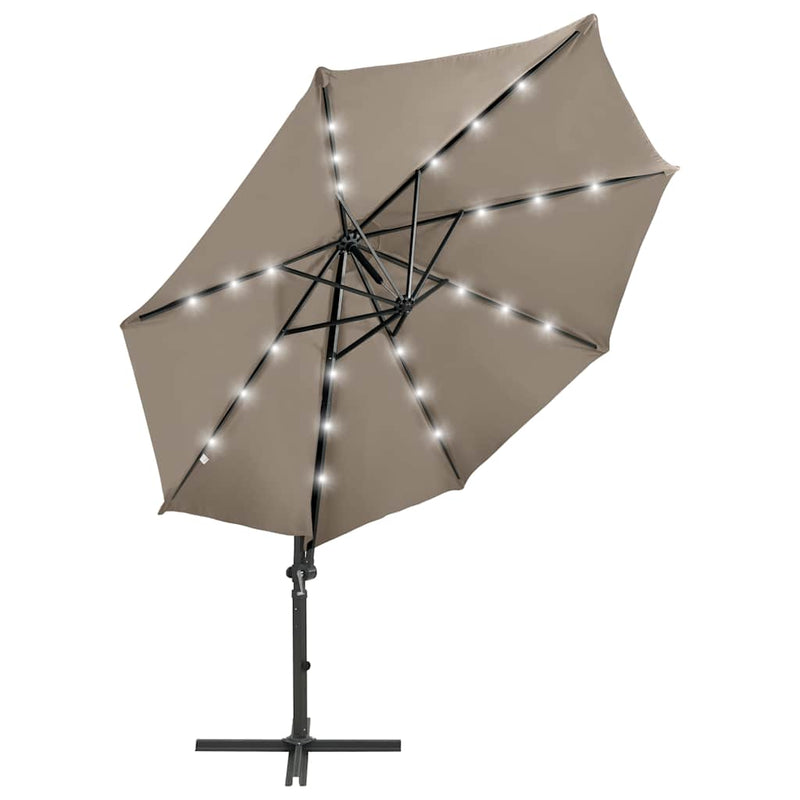 Load image into Gallery viewer, Vidaxl zweefparasol met paal en led-verlichting 300 cm taupe