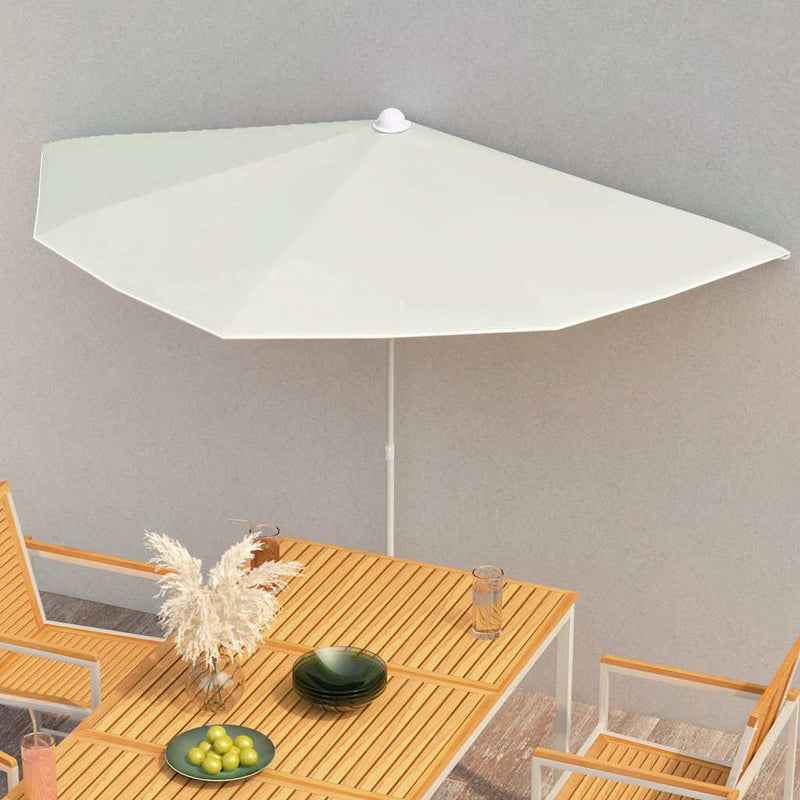 Afbeelding laden in galerijviewer, Vidaxl parasol half met paal 180x90 cm zandkleurig