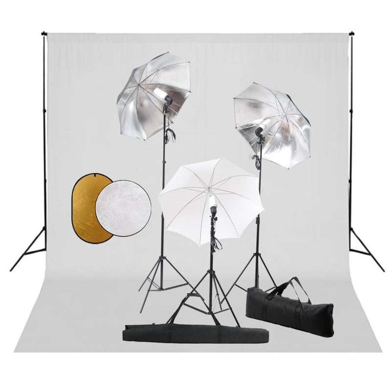 Load image into Gallery viewer, Vidaxl fotostudioset met lampen, paraplu's, achtergrond en reflector