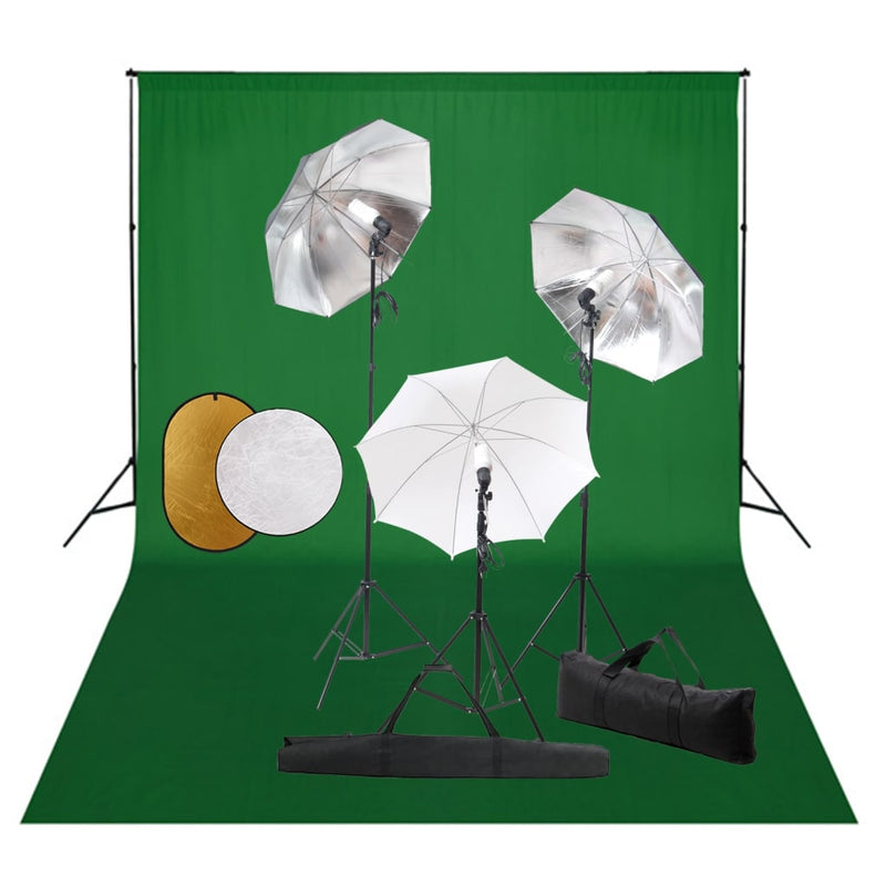 Load image into Gallery viewer, Vidaxl fotostudioset met lampen, paraplu's, achtergrond en reflector