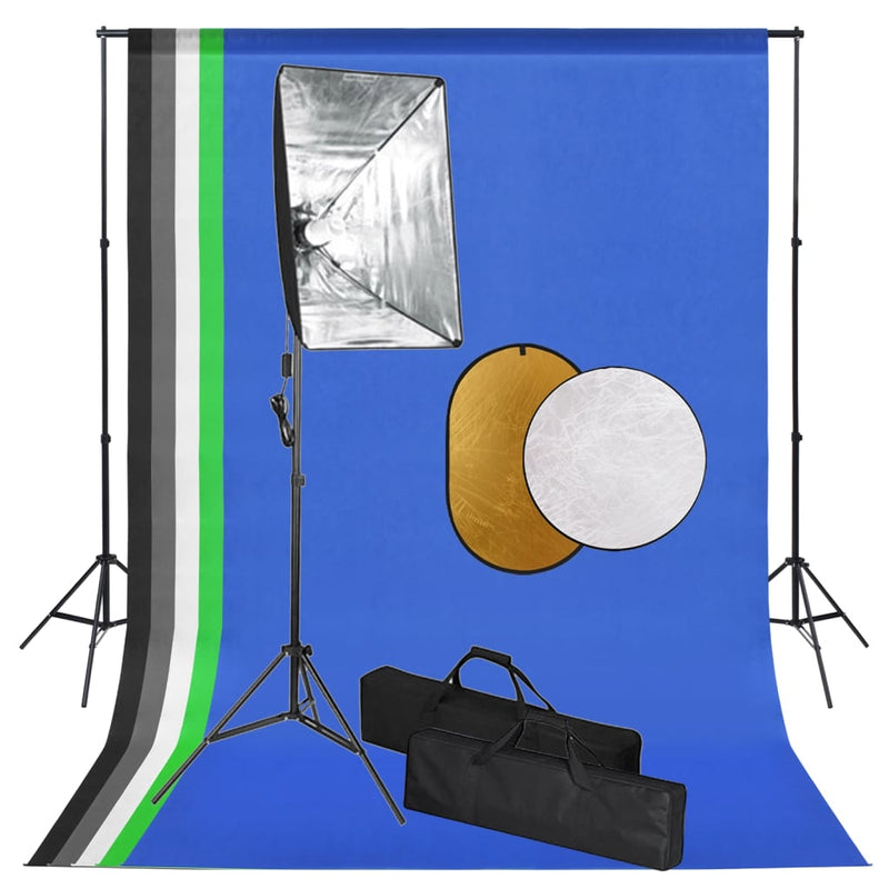Load image into Gallery viewer, Vidaxl fotostudioset met softboxlampen, achtergrond en reflector