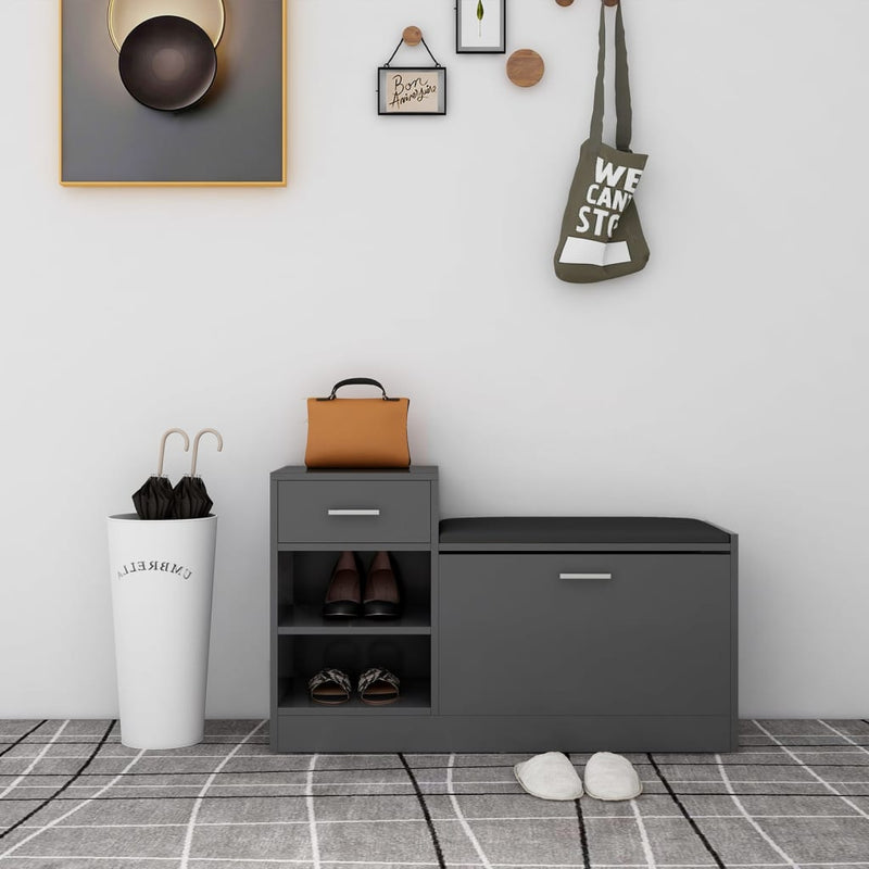 Load image into Gallery viewer, Vidaxl schoenenbank 94,5x31x57 cm bewerkt hout grijs