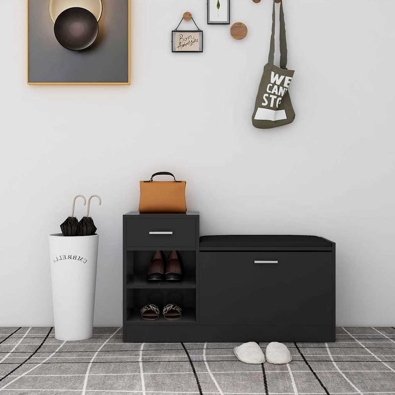 Load image into Gallery viewer, Vidaxl schoenenbank 94,5x31x57 cm bewerkt hout hoogglans zwart