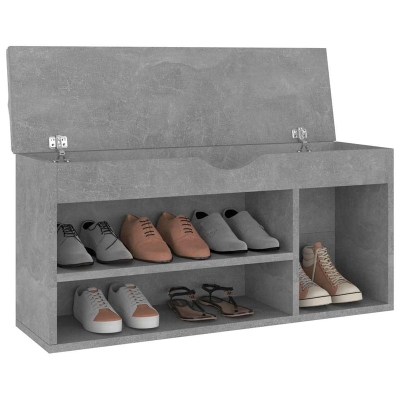 Load image into Gallery viewer, Vidaxl schoenenbank met kussen 104x30x49 cm bewerkt hout betongrijs