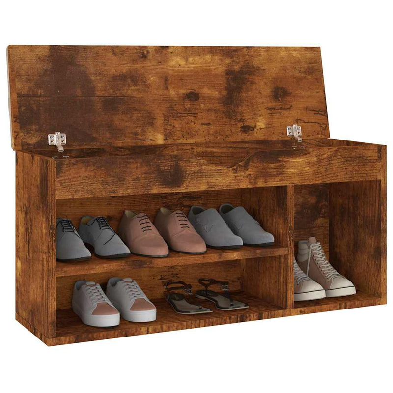 Load image into Gallery viewer, Vidaxl schoenenbank met kussen 104x30x49 cm bewerkt hout gerookt eiken