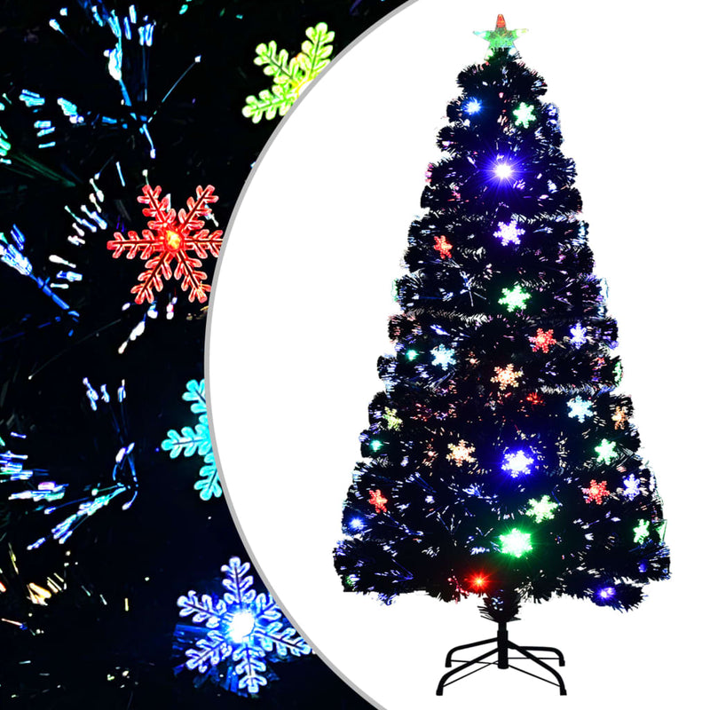 Load image into Gallery viewer, VidaXL Kerstboom met LED-sneeuwvlokken 120 cm glasvezel zwart