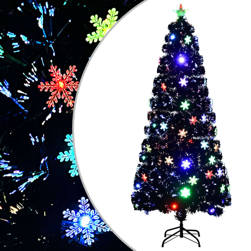 Load image into Gallery viewer, Vidaxl kerstboom met led-sneeuwvlokken 180 cm glasvezel zwart