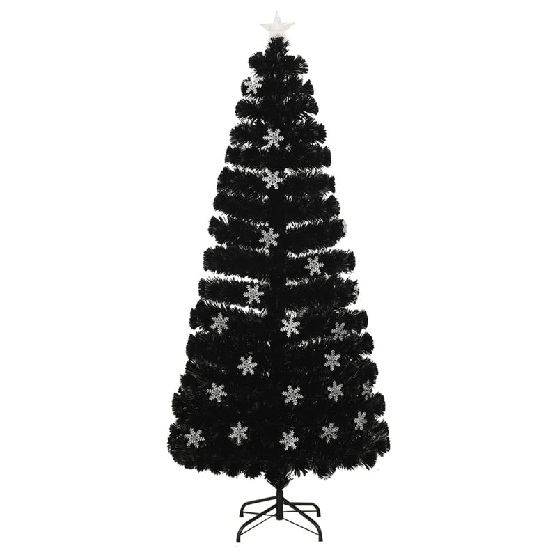 Load image into Gallery viewer, Vidaxl kerstboom met led-sneeuwvlokken 180 cm glasvezel zwart