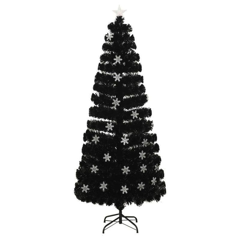 Afbeelding laden in galerijviewer, Vidaxl kerstboom met led-sneeuwvlokken 210 cm glasvezel zwart