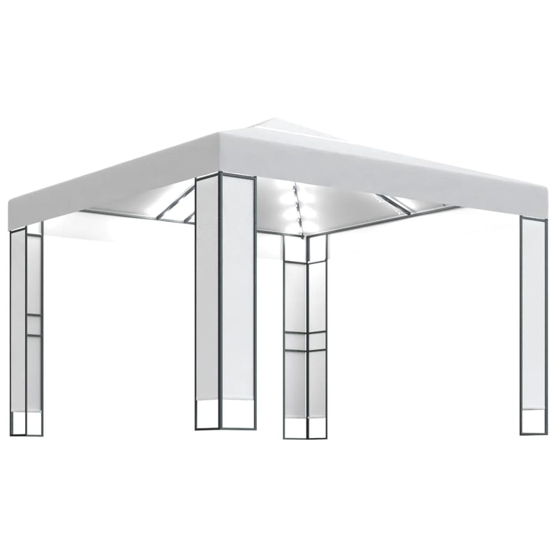 Load image into Gallery viewer, Vidaxl prieel met dubbel dak en led-lichtslinger 3x3 m wit