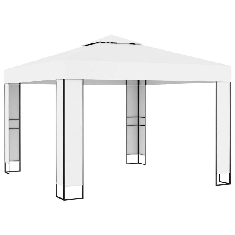 Load image into Gallery viewer, Vidaxl prieel met dubbel dak en led-lichtslinger 3x3 m wit