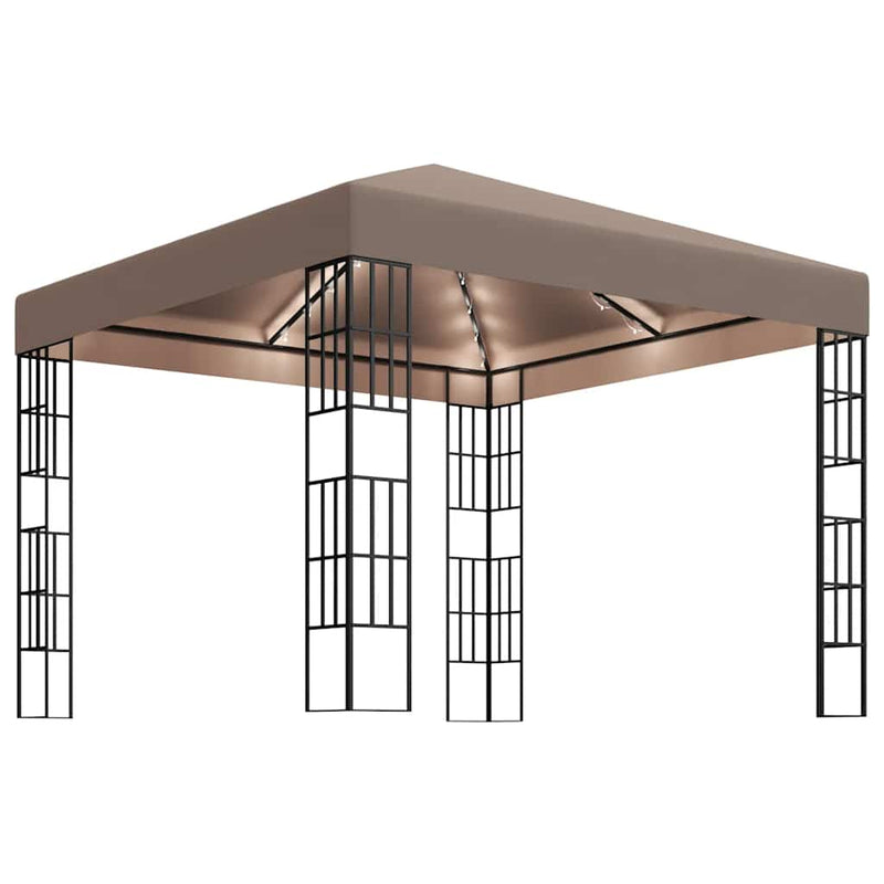 Afbeelding laden in galerijviewer, Vidaxl prieel met led-lichtslinger 3x3 m taupe