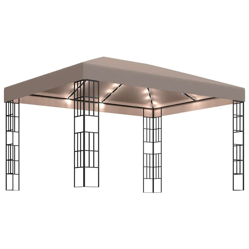 Afbeelding laden in galerijviewer, Vidaxl prieel met led-lichtslinger 4x3 m taupe