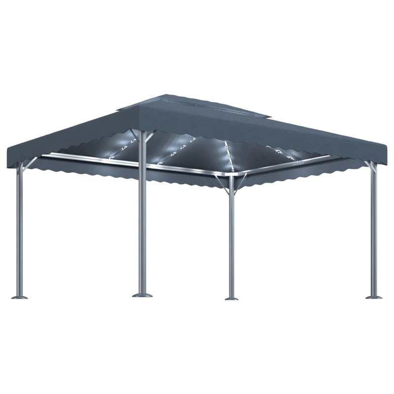 Load image into Gallery viewer, VidaXL Prieel met LED-lichtslinger 400x300 cm aluminium antracietkleur