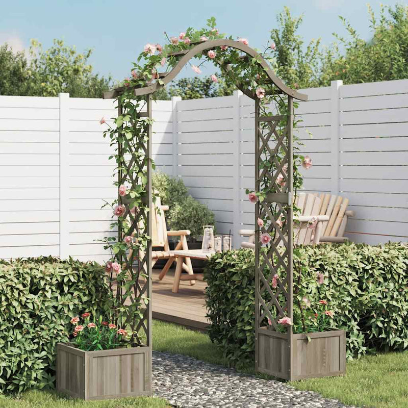 Load image into Gallery viewer, Vidaxl pergola met plantenbak massief vurenhout grijs