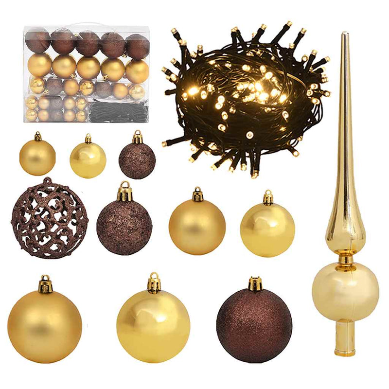 Load image into Gallery viewer, Vidaxl 60-delige kerstballenset met piek en 150 led's goud en brons