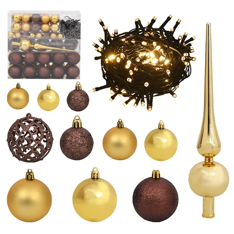 Load image into Gallery viewer, VidaXL 120-delige Kerstballenset met piek en 300 LED's goud en brons