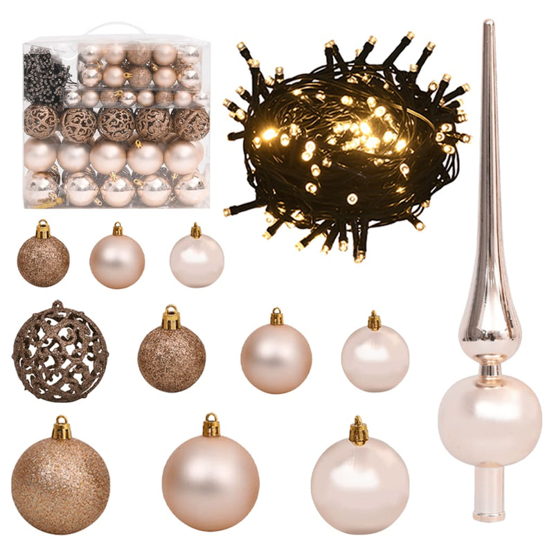 Load image into Gallery viewer, VidaXL 120-delige Kerstballenset met piek en 300 LED's roségoud
