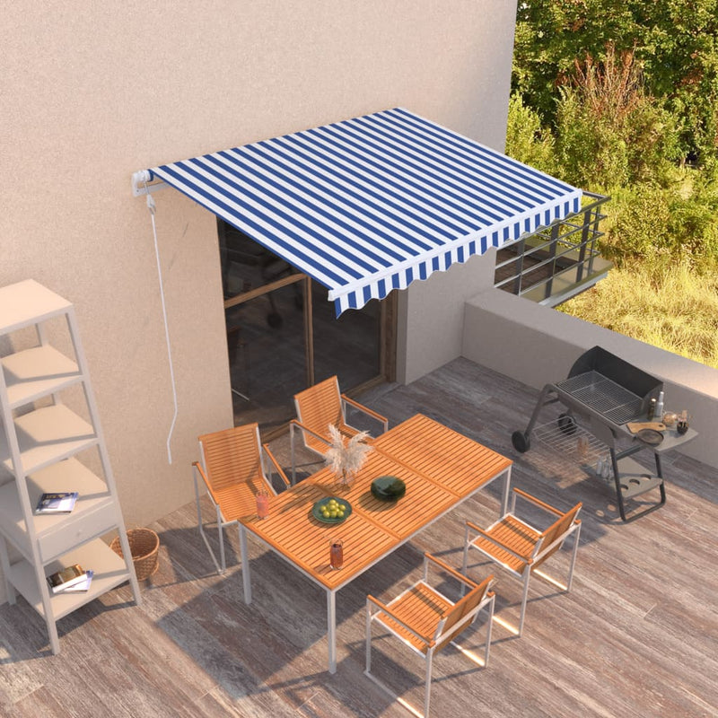 Load image into Gallery viewer, Vidaxl luifel automatisch uittrekbaar 300x250 cm blauw en wit