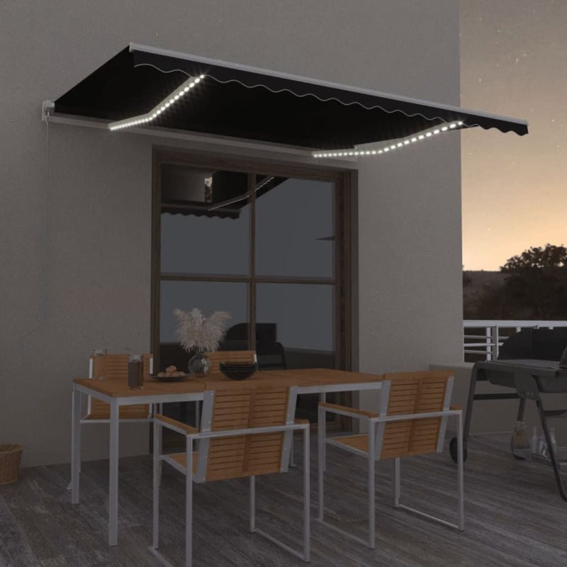 Load image into Gallery viewer, Vidaxl luifel handmatig uittrekbaar met led 400x300 cm antracietkleur