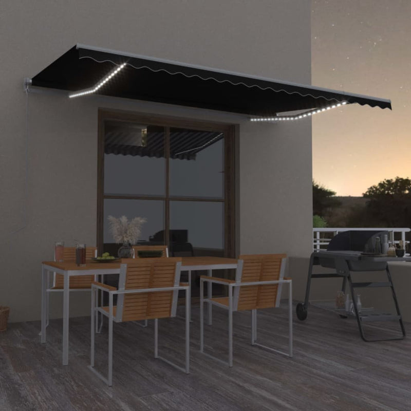 Load image into Gallery viewer, VidaXL Luifel handmatig uittrekbaar met LED 500x300 cm antracietkleur