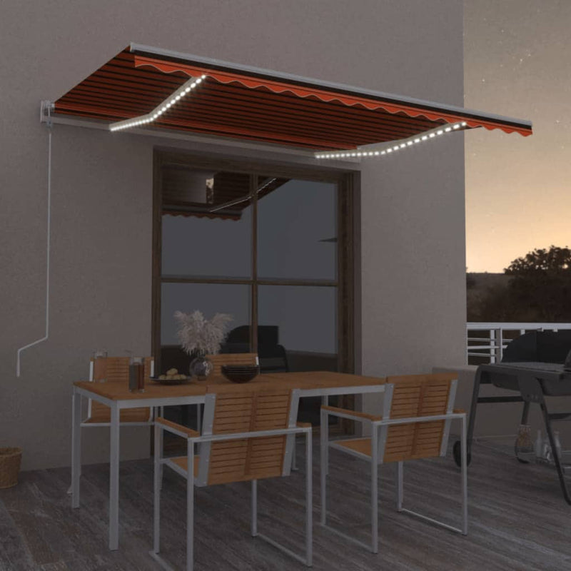 Load image into Gallery viewer, VidaXL Luifel automatisch met LED windsensor 400x350 cm oranje bruin