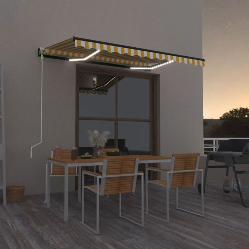 Load image into Gallery viewer, VidaXL Luifel automatisch met LED en windsensor 350x250 cm geel en wit