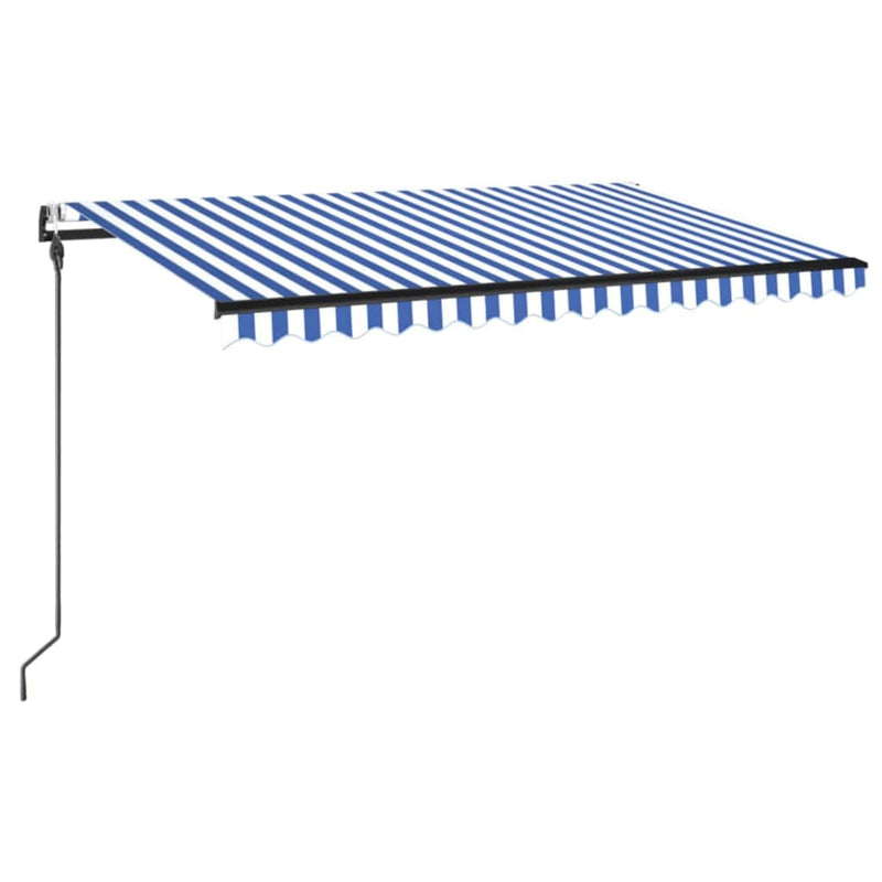 Afbeelding laden in galerijviewer, VidaXL Luifel automatisch met LED en windsensor 450x300 cm blauw wit