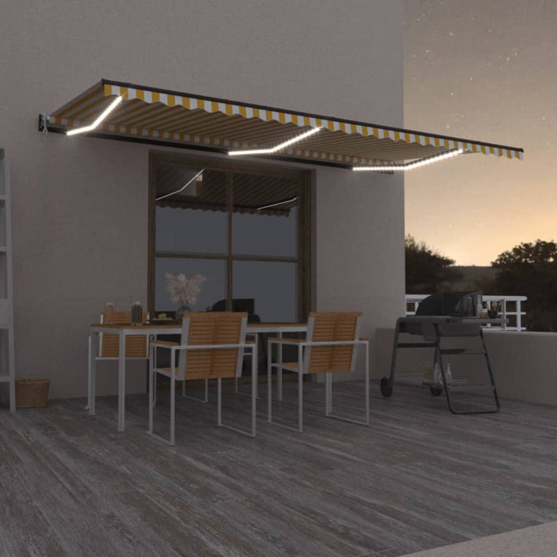 Load image into Gallery viewer, VidaXL Luifel automatisch met LED en windsensor 600x350 cm geel en wit